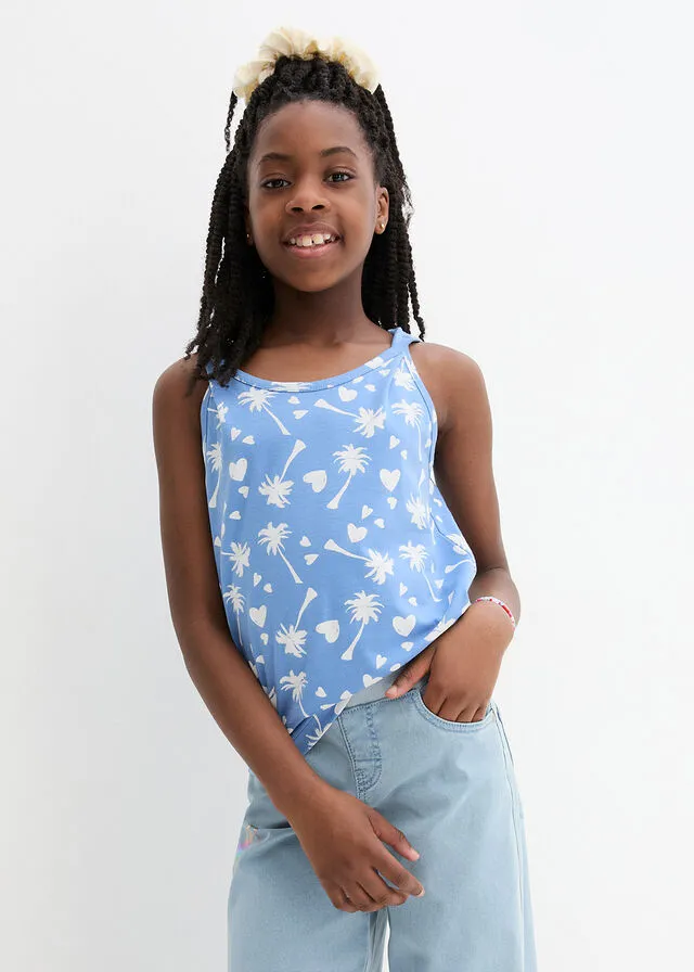 Camiseta de algodón orgánico para niñas Azul provenzal-blanco