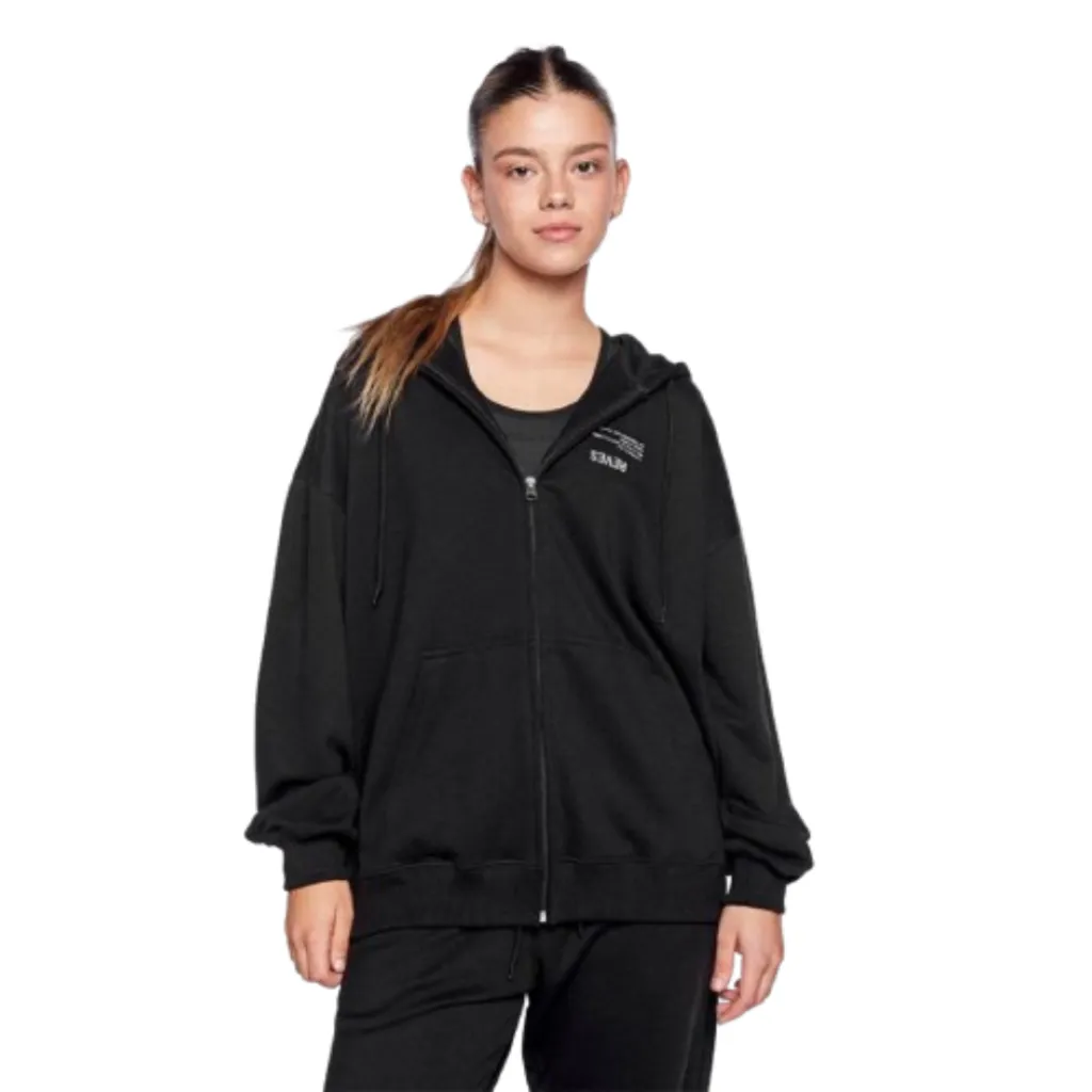 Campera Con Capucha Oversize De Algodón Mujer Reves - BSHWAN Negro