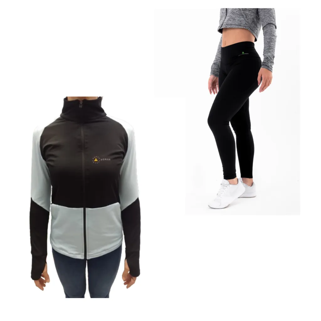 Campera Lycra Deportiva Mujer Calyud2 Celeste + Pantalón Lycra Plyccd Gris