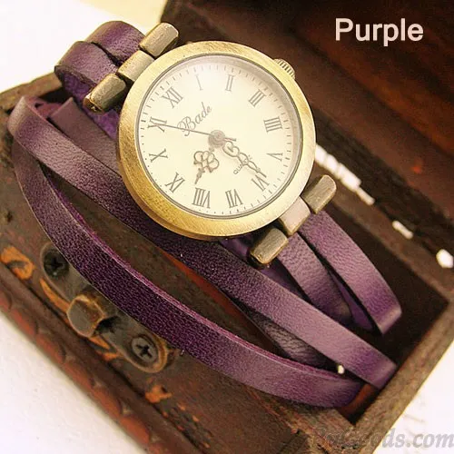 Fashion Vintage Style Multi-wraps Thin Belt Retro Watch-purple