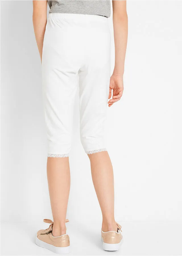 Leggings capri con dobladillo de encaje para niñas (2 unidades) Blanco-negro