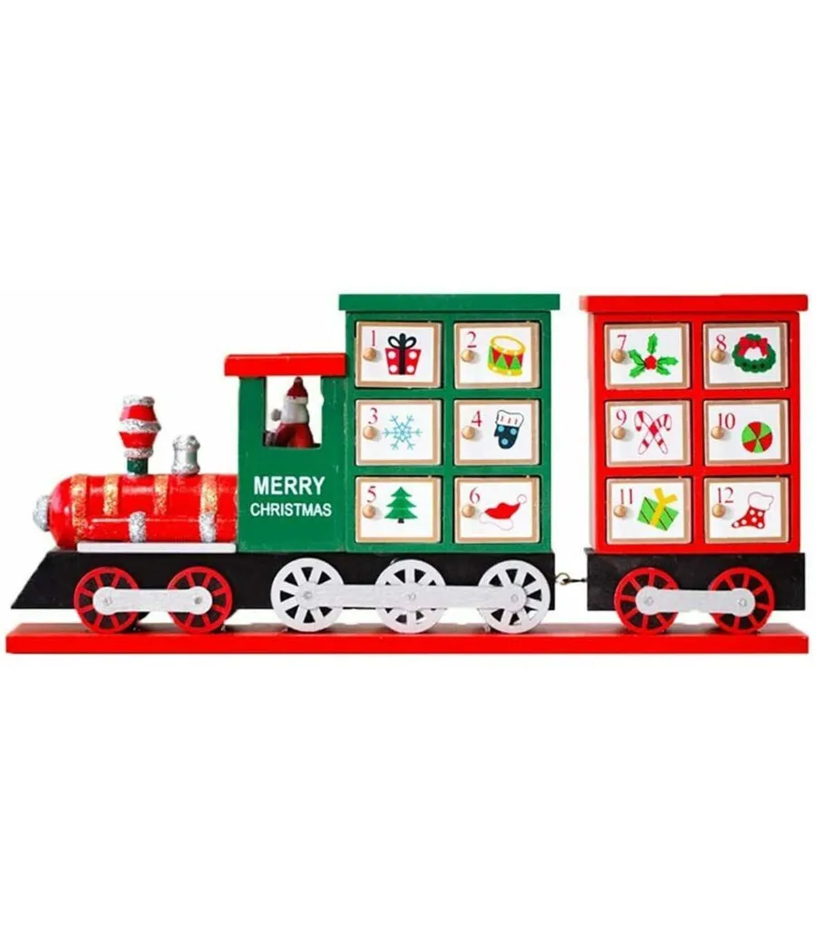 TREN NAVIDEÑO DE MADERA CALENDARIO DE ADVIENTO 24 CAJONES Adornos navideños