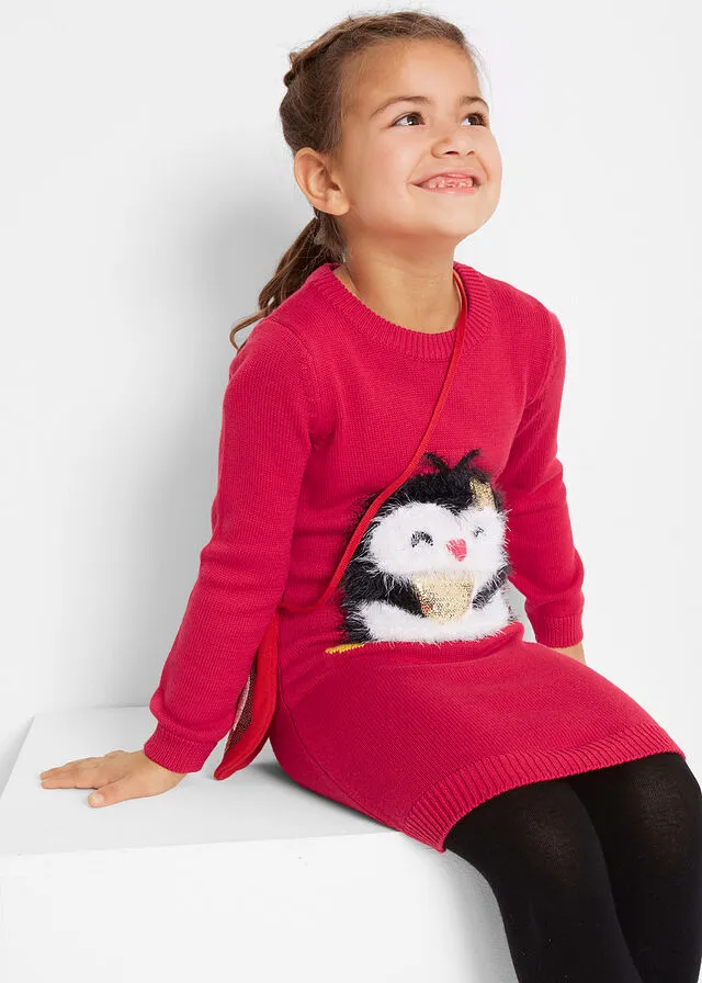 Vestido de punto navideño para niñas (2 piezas) Rojo