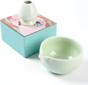 ZENRC Cuenco tradicional para matcha y soporte para batidor (remodelador) – Kit esencial de cerámica moderna hecha a mano para c